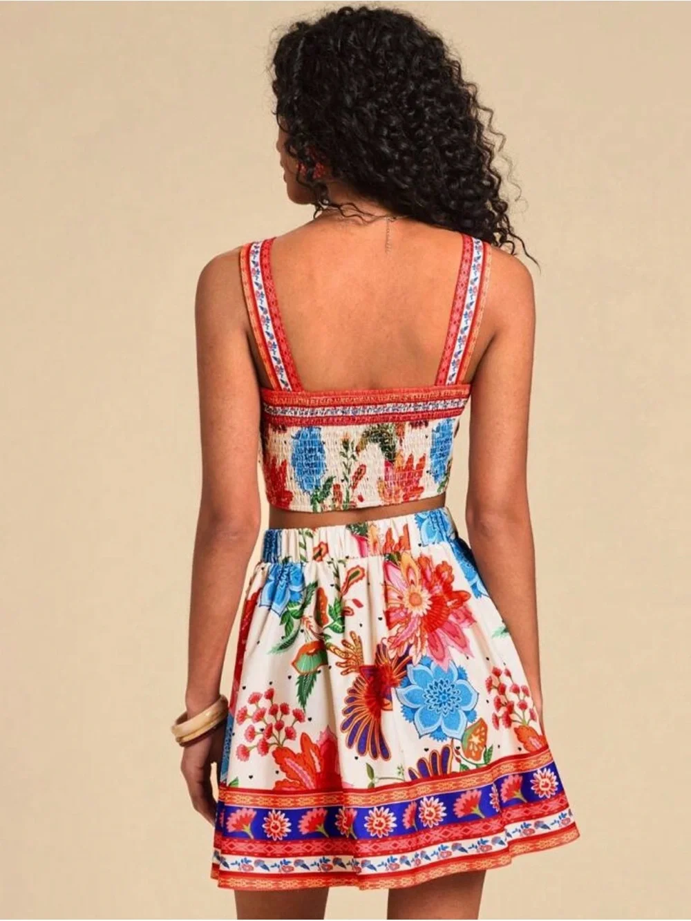 NEW! Floral Bird Print Two-Piece Crop Top & Skater Skirt Set | Size Small